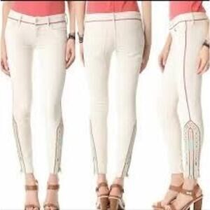 Mother 30 The Looker Ankle Zip Barefoot Princess Embroidered Colorful Trim